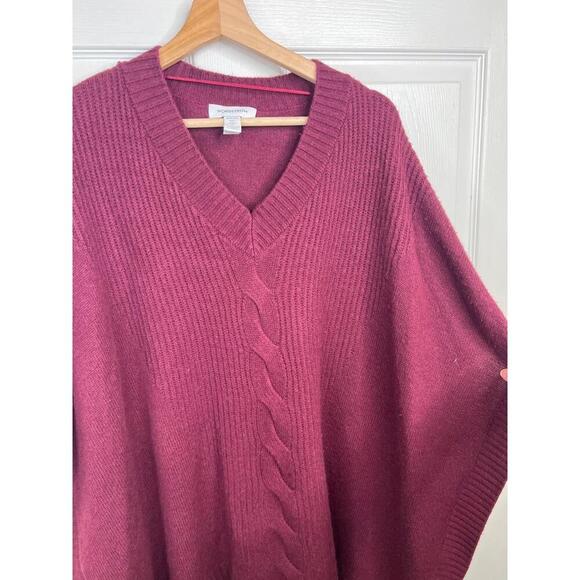 Nordstrom Wool Poncho Sweater One Size Burgundy Wine V-Neck Cable Knit Cashmere - Picture 5 of 11
